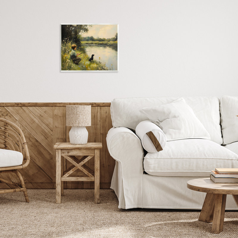 «Boy & Puppy Fishing», plaque murale par Arlington Prints