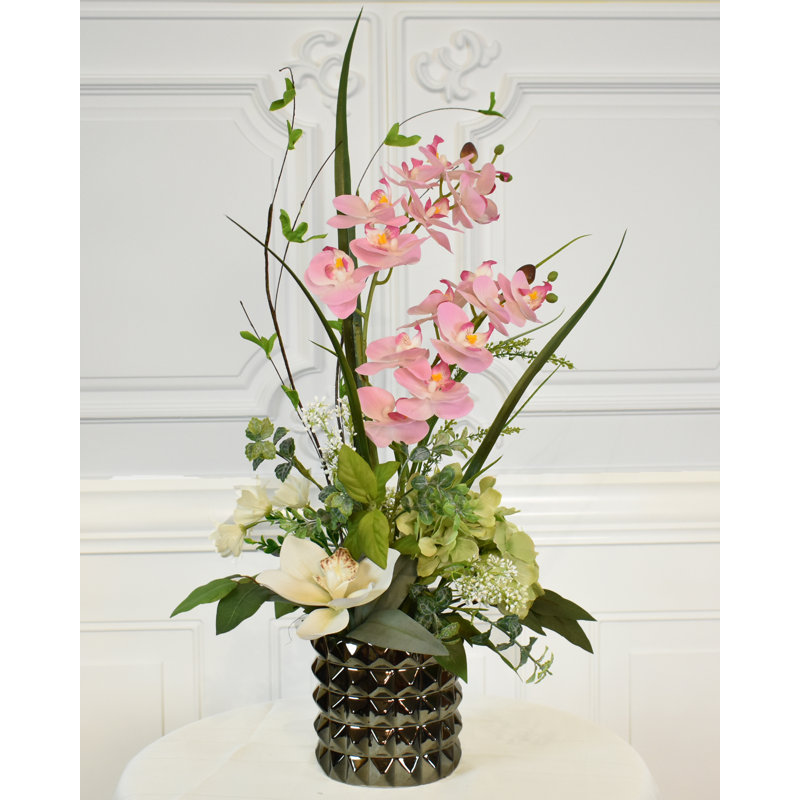 Pink Orchids  Hydrangea Faux Floral Design