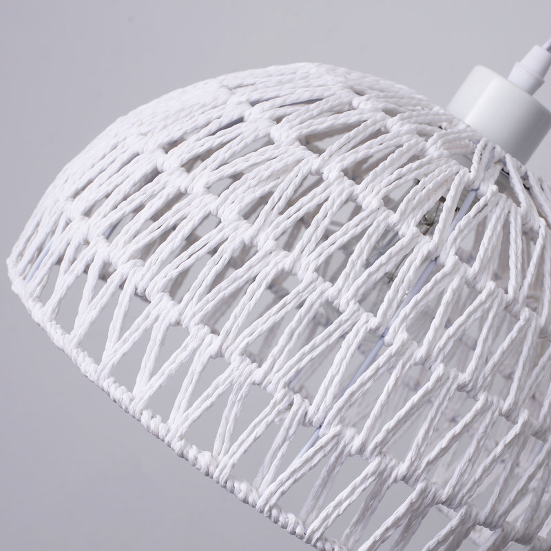 Derica 1 - Light 11.81in. Plug-In Woven Rattan Dome Pendant with Rope Accents Boho Style, 14.76 feet Cord, White