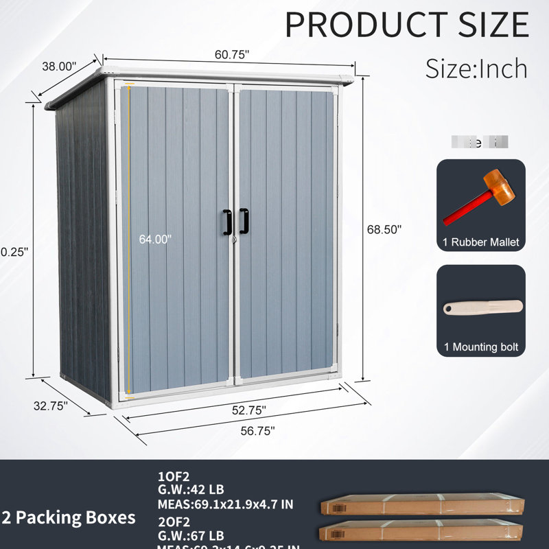 Remise de rangement extérieure 5 x 3 pi: Armoire en résine avec portes verrouillables, H 63,56 po x l 57,81 po x P 36,46 po