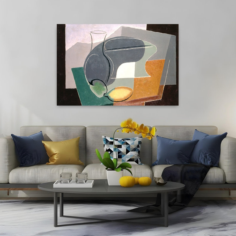Coupe à fruits et carafe, 1927, estampe d'art mural abstrait contemporain, 40" H x 60" W