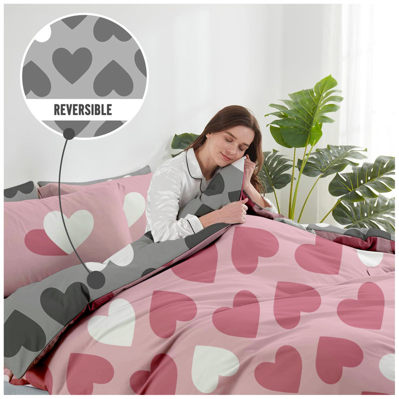 Hotel Style Hearts Duvet Cover Set with Matching Pillowcases - Polycotton Fabric Available in Single Double King UK, King