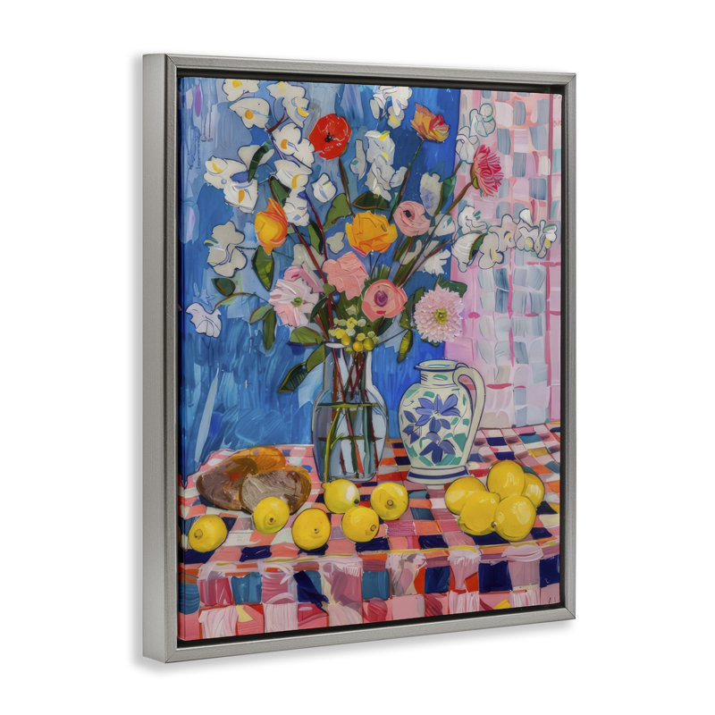  Florals & Lemons Whimsy Canvas Wall Art by LSR Design Studio, 21" H x 17" W, Luster Gray Floater Frame