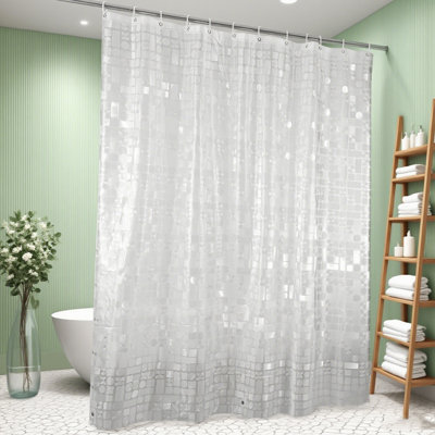 EVA Clear Shower Curtain with Diamond, 3 Magnets, 72x72 Inches - 