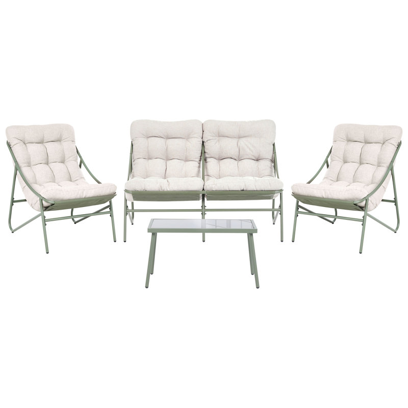 Garden Lounge Set with Table 4 Seater MOLVENO Beige/ Green Metal