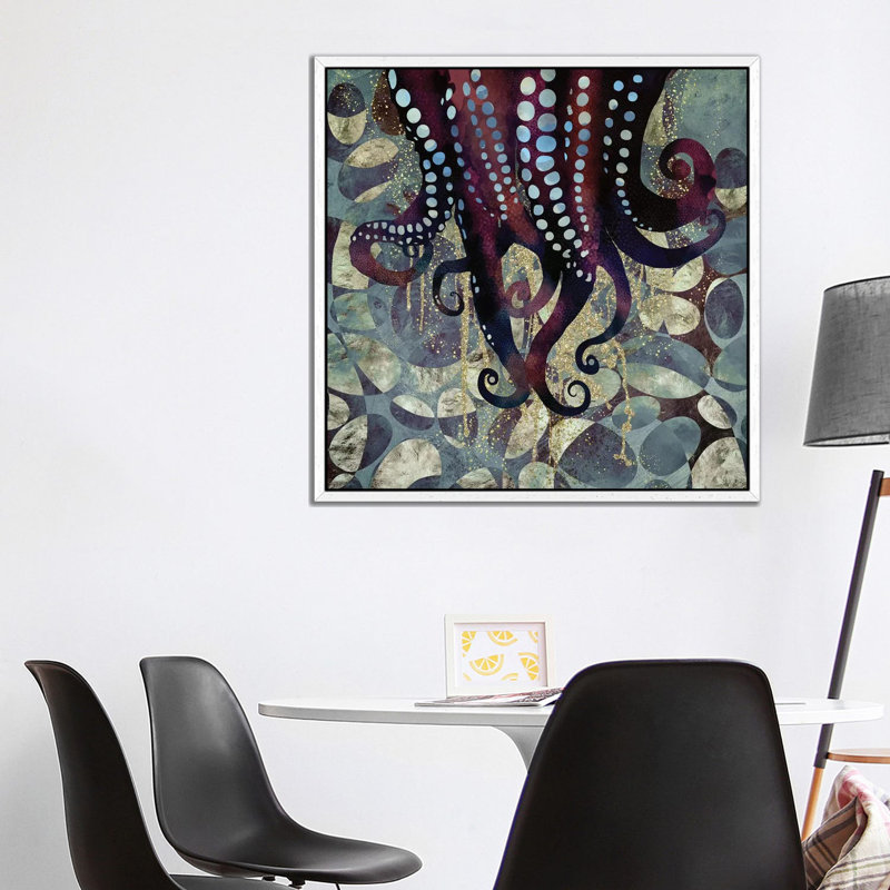 Metallic Ocean II - Print on Canvas, White Framed, 93.98 cm H x 93.98 cm W