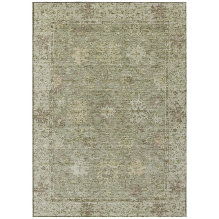 Machine Washable Indoor/Outdoor Xhevrie Sage Rug