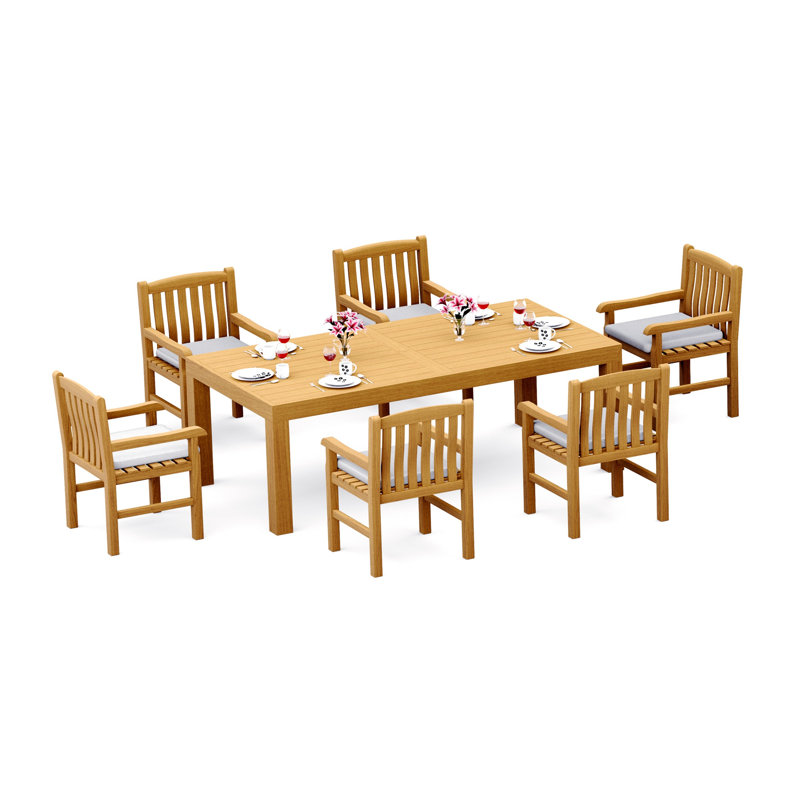 Grade-A Teak Wood Dining Set: 86" Canberra Rectangle Table And Devon Arm Chairs #11DV1910, 31" H x 71" W x 40" D, 6