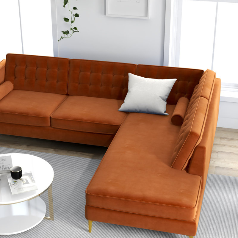 Canapé et chaise longue en velours Addilynn, Accoudoir à droite (vu de face), Orange