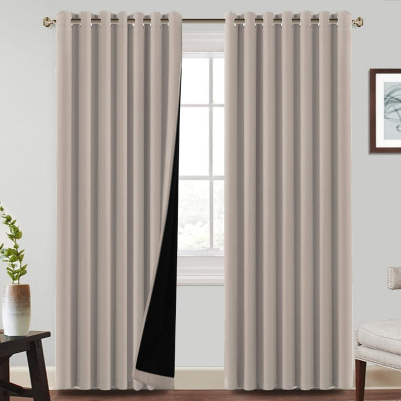 Blackout Curtain Panel Pair, 229cm Width x 229cm Drop, Light Beige