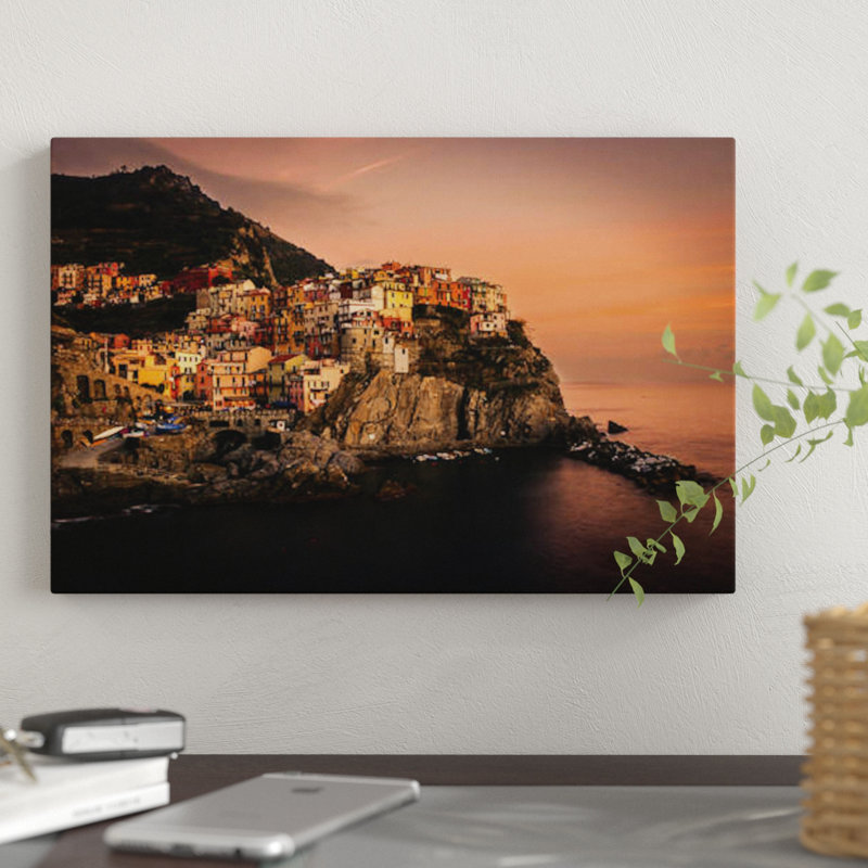 " Manarola " by Enzo Romano, 8" H x 12" W x 0.75" D, Wrapped Canvas, No Mat