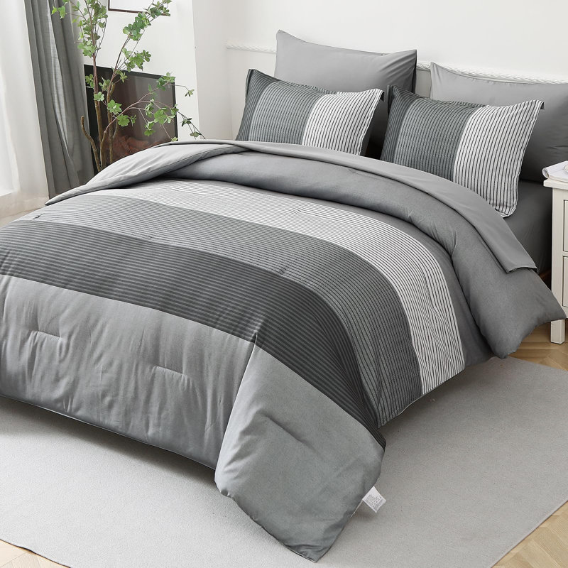 7 Pieces Striped Comforter Set Lightweight Microfiber with Comforter, Pillowcases, Pillow Shams, Flat Sheet & Fitted Sheet