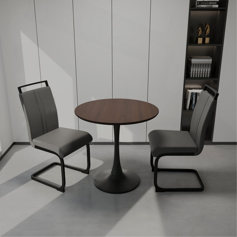 Table de salle à manger 31,5 "circulaire, table de salle à manger Tulip, table de salle à manger pour 2 à 4 personnes, plateau et base en panneau de fibres à densité moyenne et ensemble de 2 chaises en métal