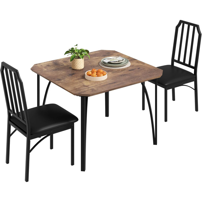Ensemble de table de salle à manger pour 2 tables et chaises de cuisine avec chanfrein, ensemble de salle à manger 3 pièces avec coussins pour la cuisine, petits espaces, brun rustique