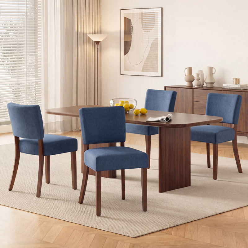 Upholstered Solid Wood Parsons Side Dining Chair, Blue