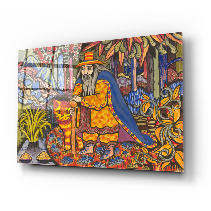Art mural en verre acrylique 24 po x 16 po «Wizard and His Cat» par Gale Pitt, H 16 po x l 24 po