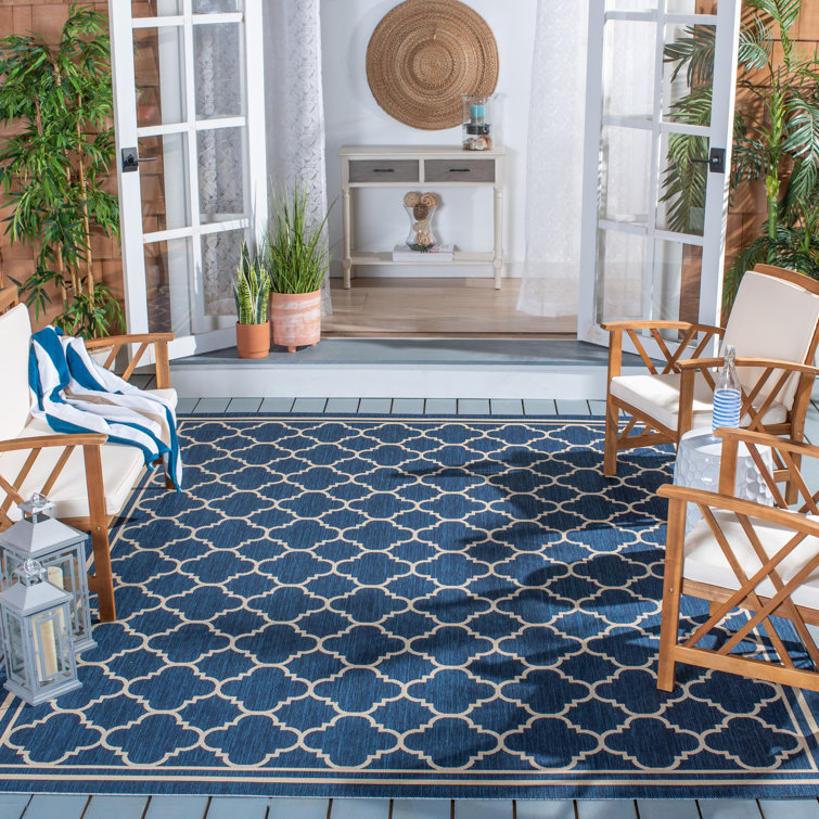 Herefordshire Indoor/Outdoor Hooked Navy Blue/Beige Rug
