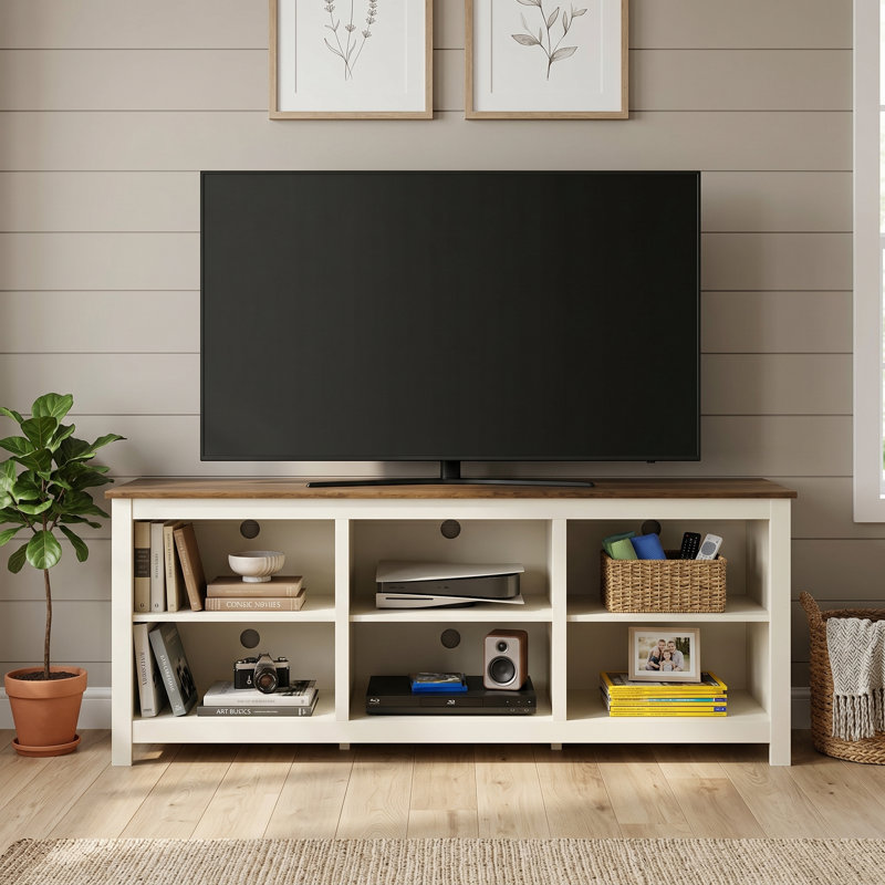 Inniss TV Stand for TVs up to 75", Ivory/Knotty Oak