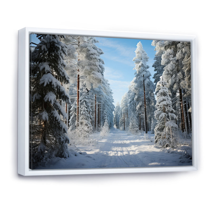 Winter Snowy Evergreen III - Paysage d'hiver, impressions encadrées, H 34 po x l 44 po x P 1,5 po, Cadre flottant blanc