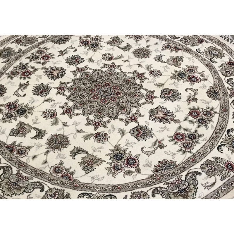 Tapis ivoire et rouge noué à la main de haute qualité