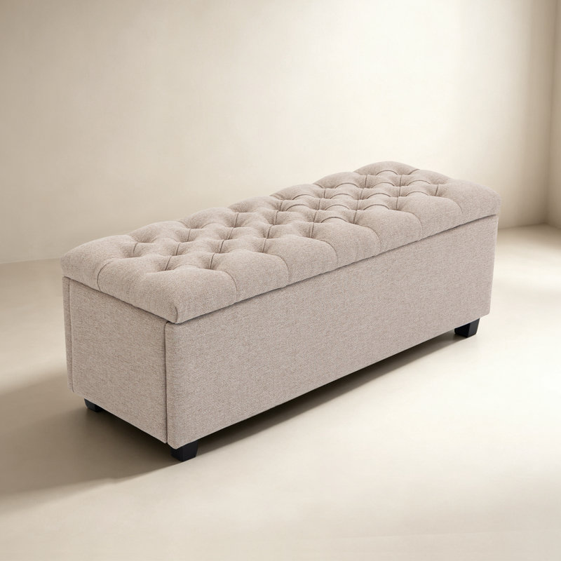 Banc ottoman de rangement classique rembourré, Light Brown, Light Brown