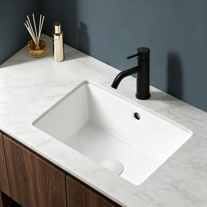 Lavabo de salle de bain sous-comptoir en céramique blanche avec trop-plein 18,31 po Topcraft