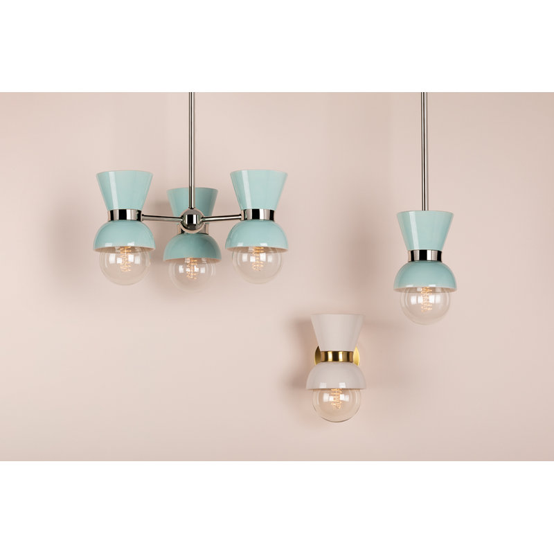 Gertrude Single Light Steel Dimmable Pendant, Polished Nickel/Gloss Robins Egg Blue