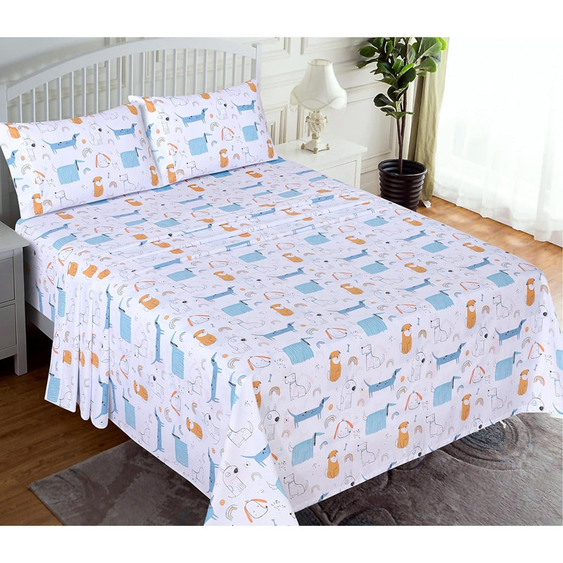 Ensemble de draps 100% coton pour grand lit, 4 pièces, literie en percale douce et respirante, poche profonde de 16 po, standard d'hôtel, sensation de fraîcheur impeccable, drap de lit floral durable et parfait, Puppy Me