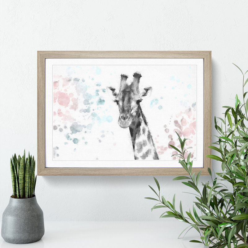 Giraffe with Paint Splashes - Picture Frame Graphic Art Print, Oak Framed, 45cm H x 63cm W x 2cm D