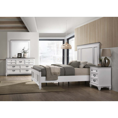 Semaj Wood Bedroom Set With Shiplap Panel Bed, Dresser, Mirror, and Nightstand by Laurel Foundry Modern Farmhouse