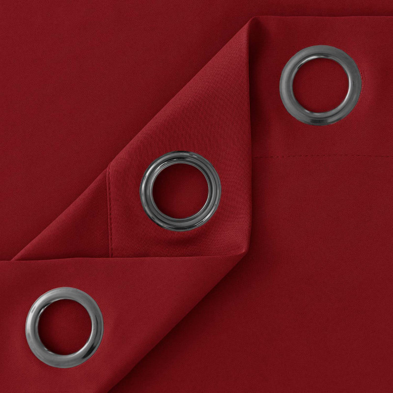 Jeffro Pair of Eyelet Blackout Curtain Panels, 167.64cm Width x 182.88cm Drop, Red