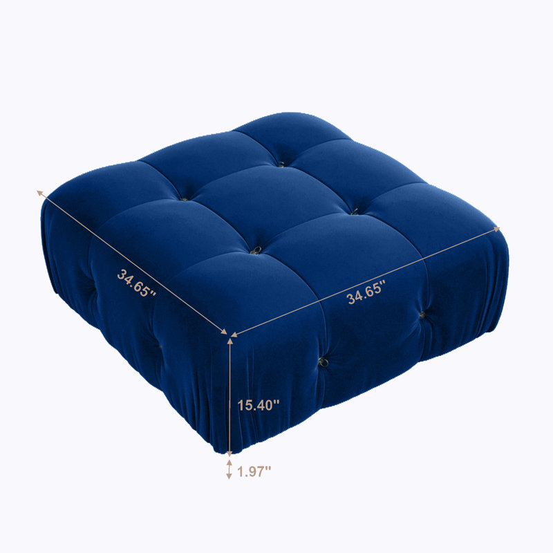Repose-pieds carré standard en velours Jesse, Bleu