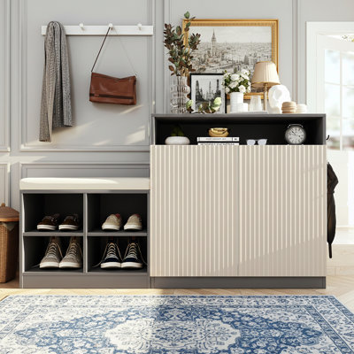 Armoire à chaussures réglable à 3 niveaux avec banc, coussin amovible et crochets
