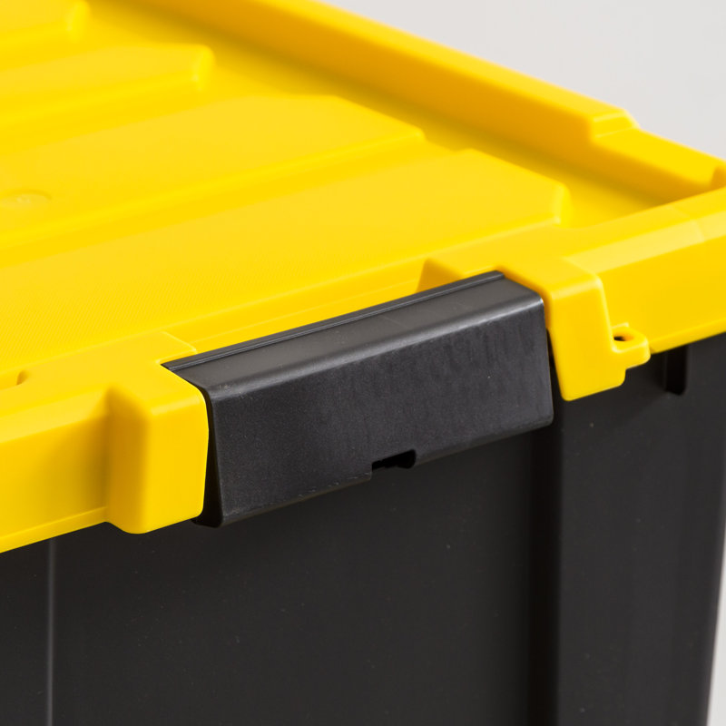 Heavy Duty Black and Yellow Stackable Storage Totes with Lids
