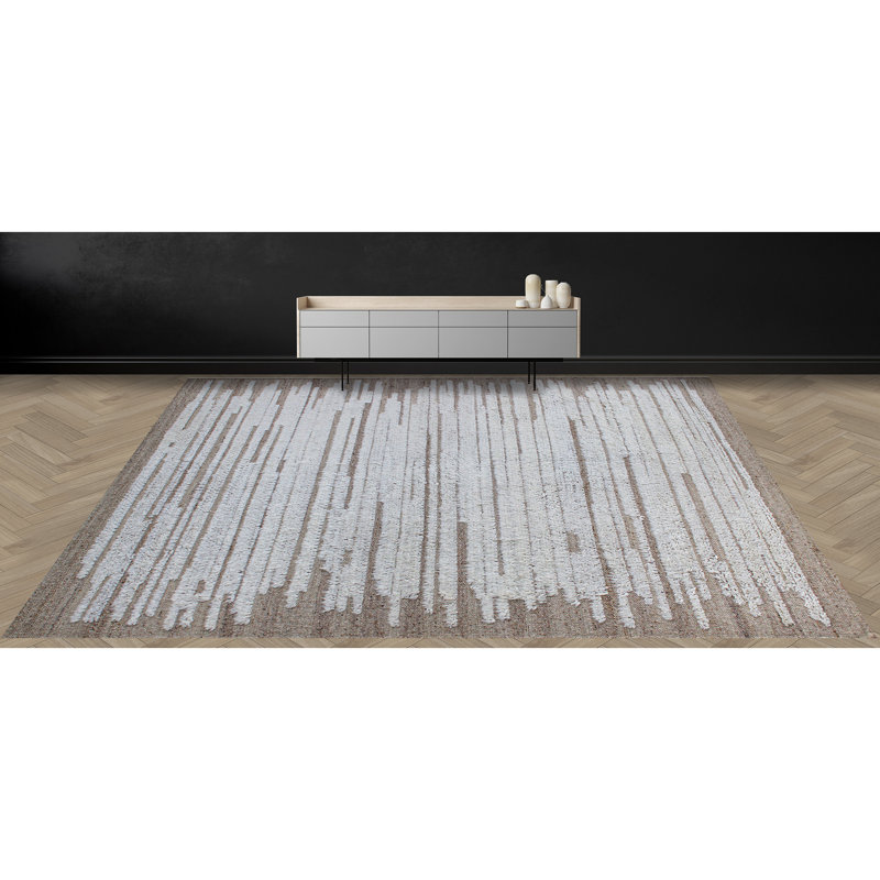 Tapis rectangulaire en laine noué à la main ivoire / beige, Rectangle 9 pi x 12 pi