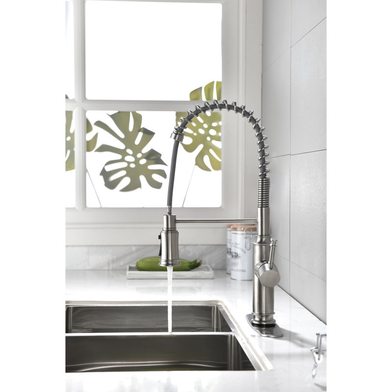 Brushed Nickel Kitchen Faucets, Pull Down , 360 Rotating Nozzle, Stainless Steel For Efficient Water Use Commercial Grade Faucets With Pull-Down Steel, Nickel, Stylish Appearance