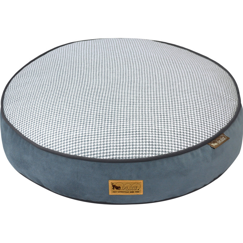 Lit pour chien Houndstooth, Petit (l 27,5 po x P 27,5 po x H 4,5 po), Bleu / Blanc