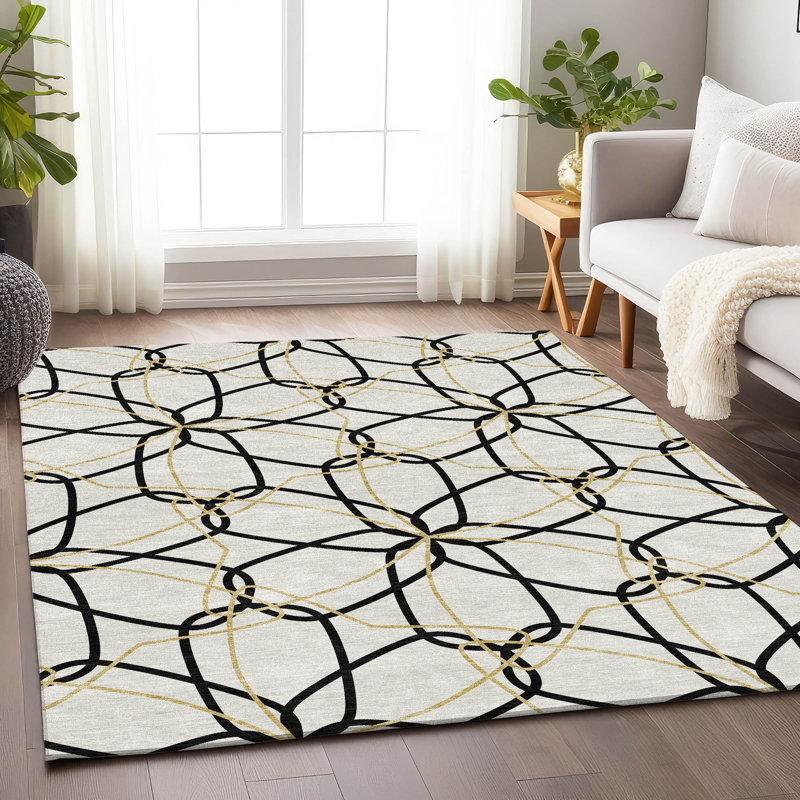Tapis blanc lavable à la machine de qualité supérieure Prisco, Rectangle 5 pi x 7 pi 6 po