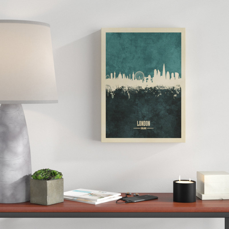 « london england horizon », impression sur toile tendue, H 19 po x l 14 po x P 2 po