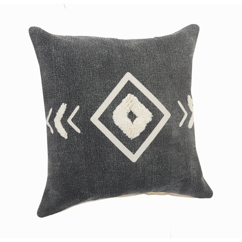 Black and White Geometric Tufted Cotton Throw Pillow, 20 in