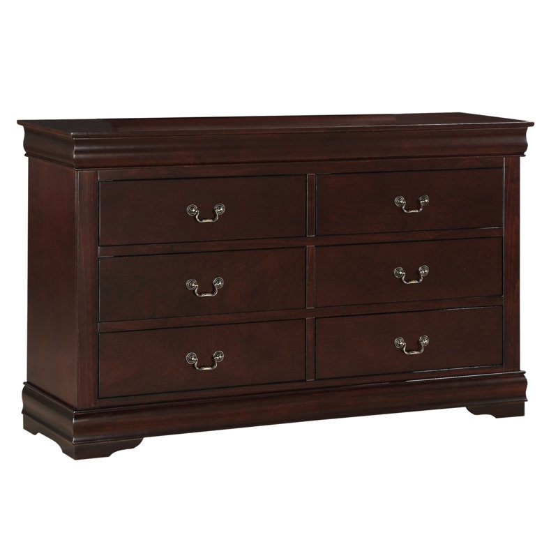 Commode Louis Philip 1 tiroir 6 pièces à finition cerisier en bois massif