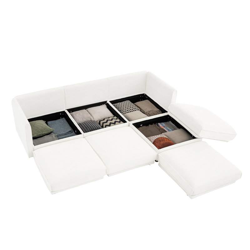 Ergonomic 3 Chenille With Storage And In White Luxury Contemporary For Living, White