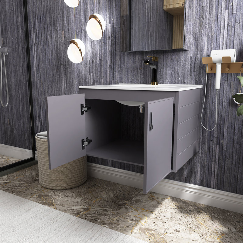 Meuble-lavabo mural 24 po en métal avec lavabo blanc