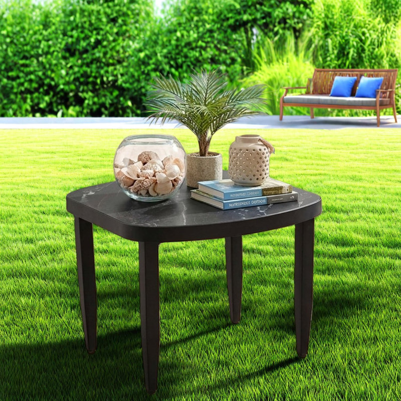 Tables d'appoint modernes, table d'appoint en métal marbré 23,6 po pour patio