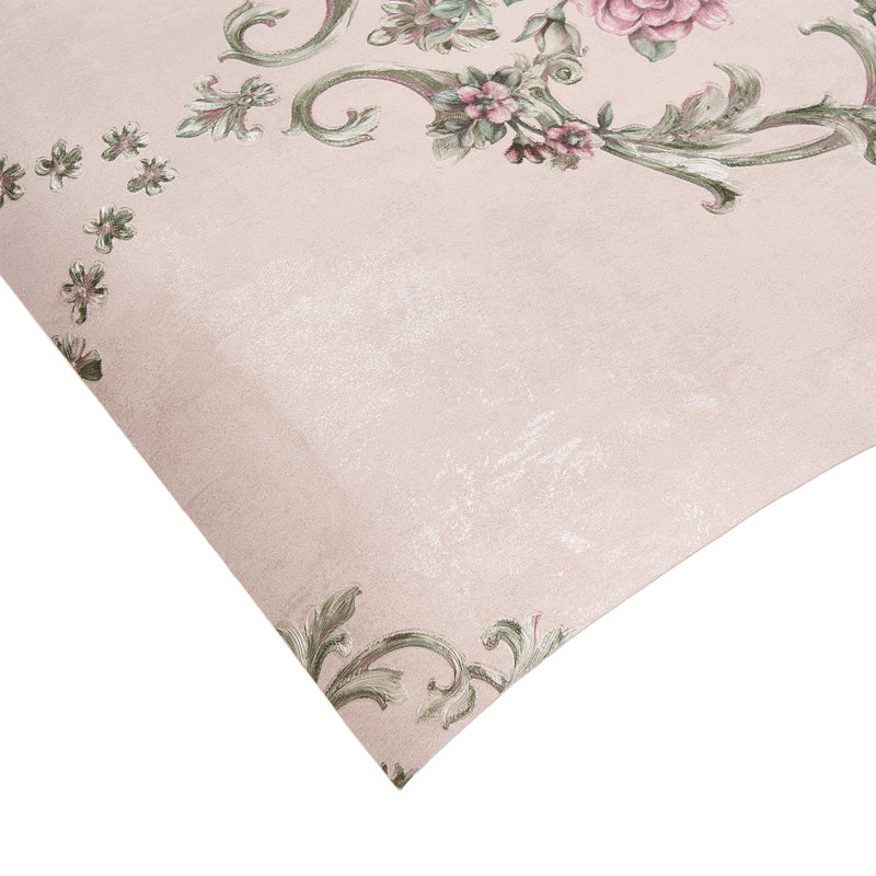 Non-Pasted Non-Woven 3D Embossed Wallpaper Roll, Green/Pink/Rose