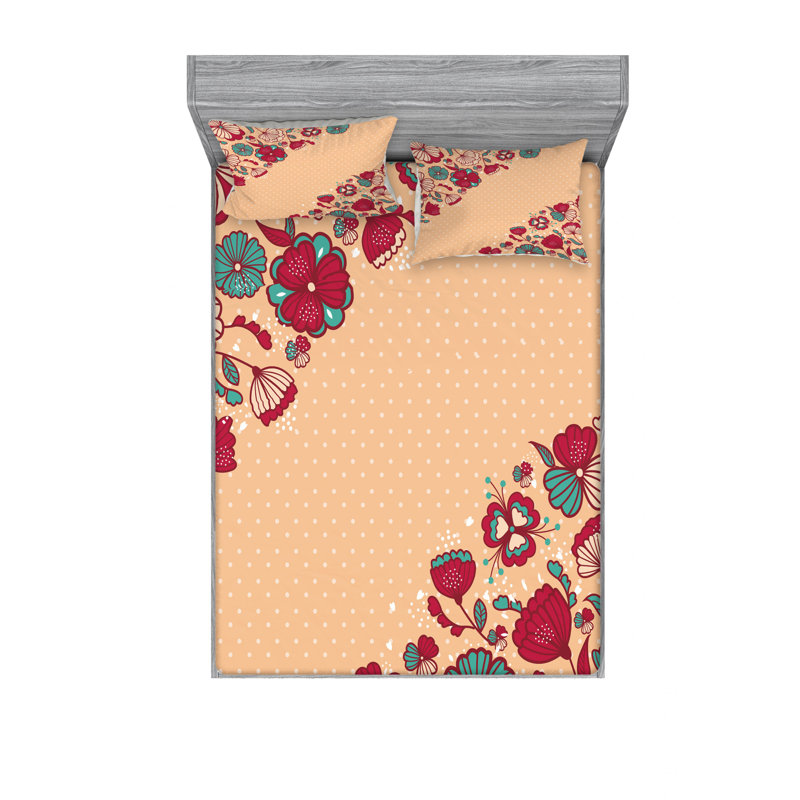Ensemble de draps à motif floral, Ensemble de drap pour grand lit avec drap-housse