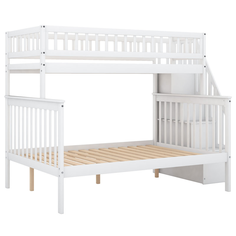 Dossena Standard Bunk Bed with Shelves, White, Twin over Full