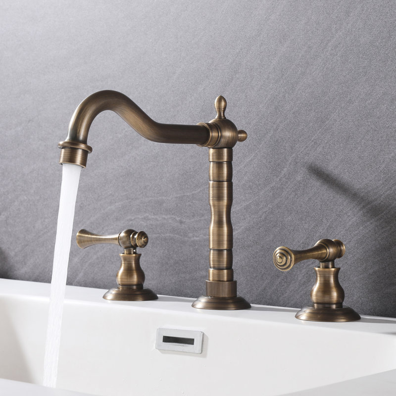 8.26" Antique Widespread 2‑Handle Bathroom Faucet with Drain Assembly