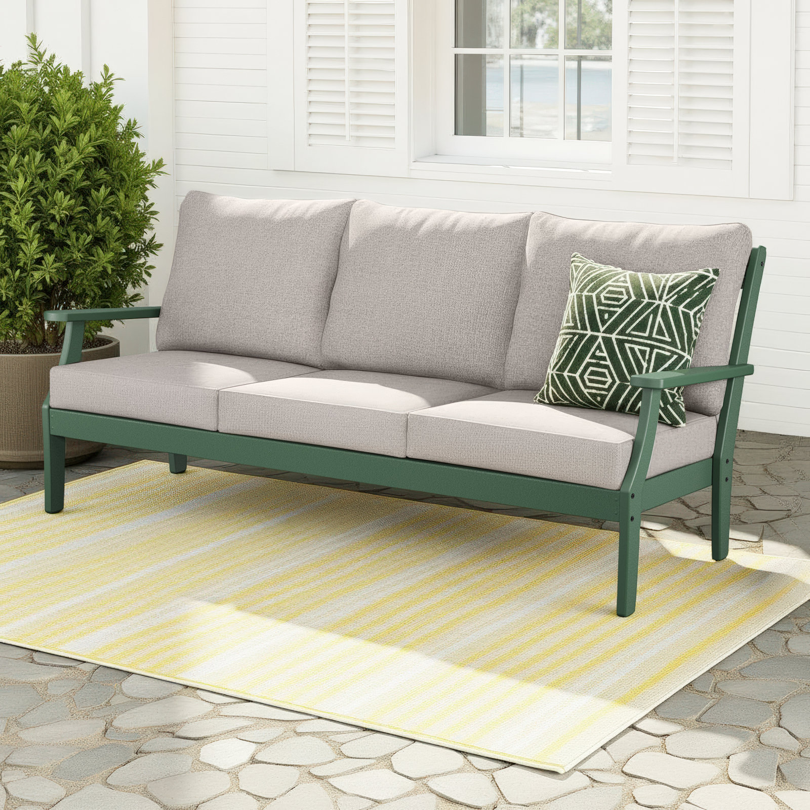 POLYWOOD® Braxton 74" Patio Sofa, Green, Weathered Tweed