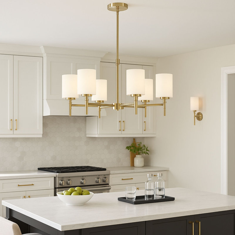 Wexton 6-Light 26.38” Wide Chandelier, Opal White, Plated Gold